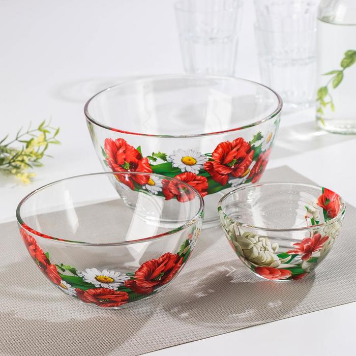 Набор салатников "Цветник", 3 шт: 11 см (215 мл), 15,8 см (450 мл), 18,8 см (925 мл), МИКС
