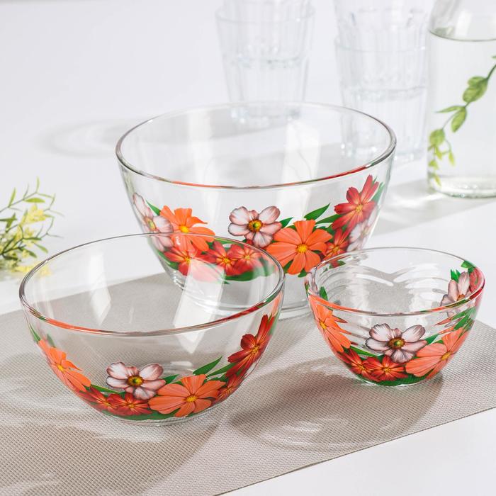 Набор салатников "Цветник", 3 шт: 11 см (215 мл), 15,8 см (450 мл), 18,8 см (925 мл), МИКС