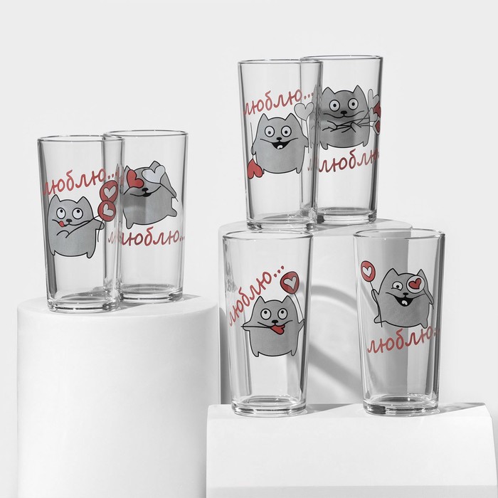 Набор стаканов «Люблю», для коктейля, 250 мл, 6 шт, рисунок МИКС набор стаканов люблю для коктейля 250 мл 6 шт рисунок микс