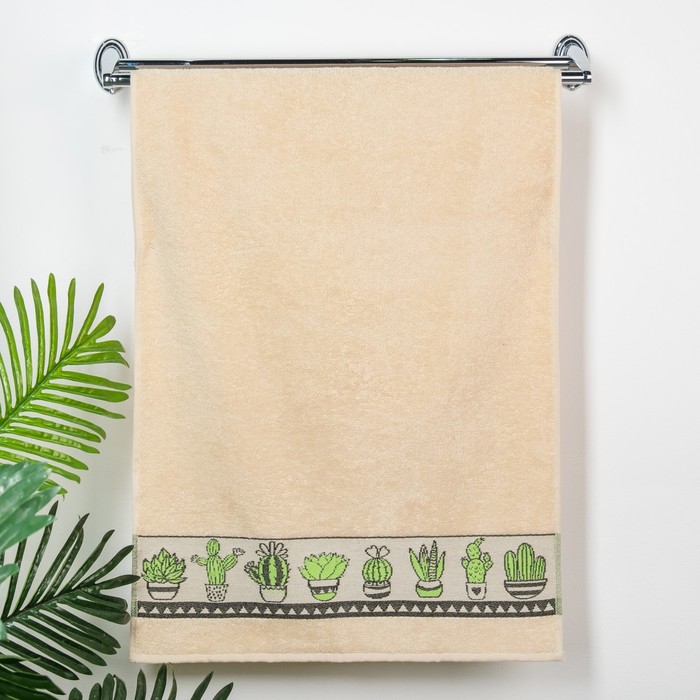 Полотенце махровое Collorista «Кактусы», бежевое, 50 х 90 см, хлопок 100 %, 370 г/м²