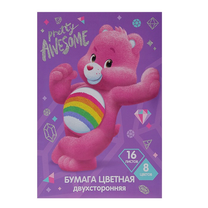 Бумага цветная двусторонняя 16 листов. 8 цветов "Заботливые мишки", газетная 49 г/м2