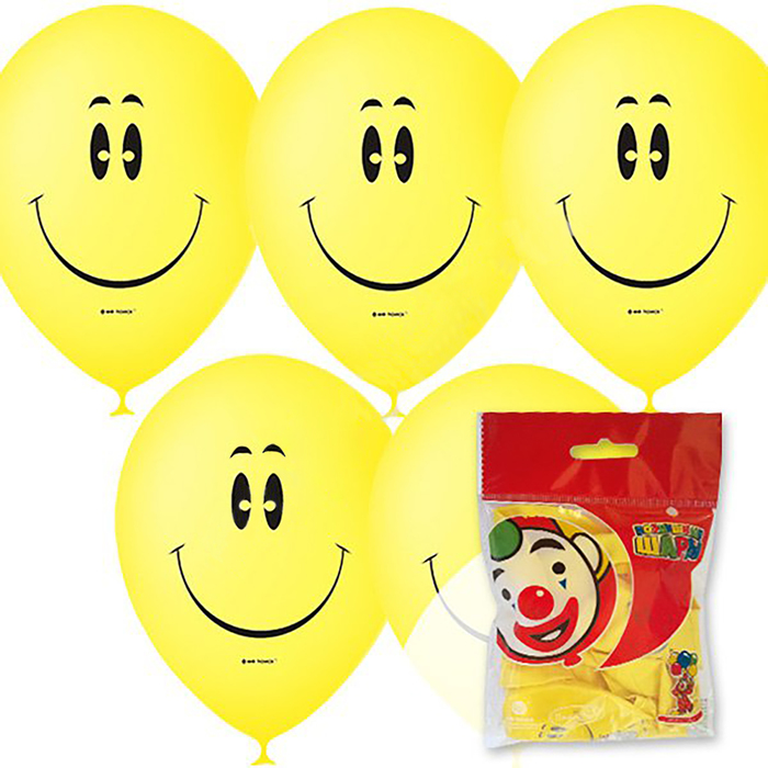 Шар латексный 12" "Смайл", пастель, 1-сторонний, набор 10 шт., цвет жёлтый