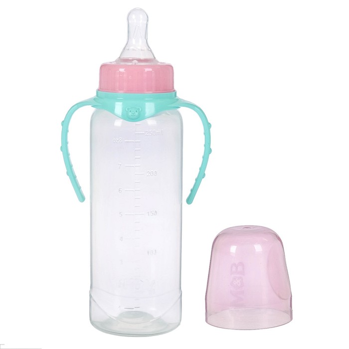Бутылочка для кормления детская классическая, с ручками, 250 мл, от 0 мес., цвет бирюзовый МИКС