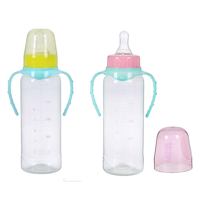 Бутылочка для кормления детская классическая, с ручками, 250 мл, от 0 мес., цвет бирюзовый МИКС