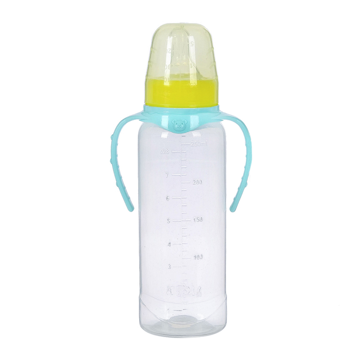 Бутылочка для кормления детская классическая, с ручками, 250 мл, от 0 мес., цвет бирюзовый МИКС