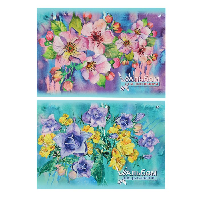 Альбом для рисования А4, 16 листов "Весеннее цветение", мелованный картон, глиттер, микс