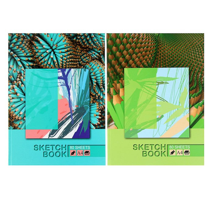 Бизнес-блокнот (скетчбук) А4, 80 листов "Карандаши", твёрдая обложка, матовая ламинация, тонированный блок, микс