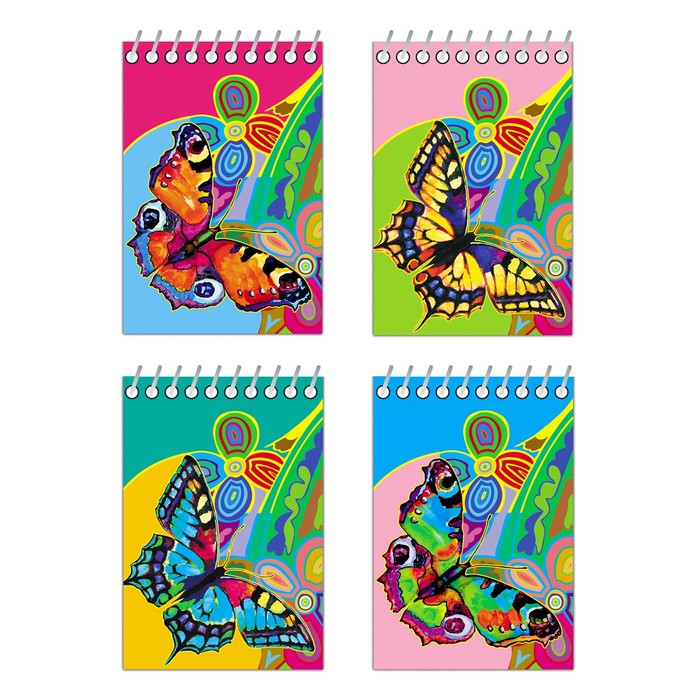 Блокнот А7, 40 листов на гребне "Рисунок с бабочкой", обложка мелованный картон, глиттер, микс