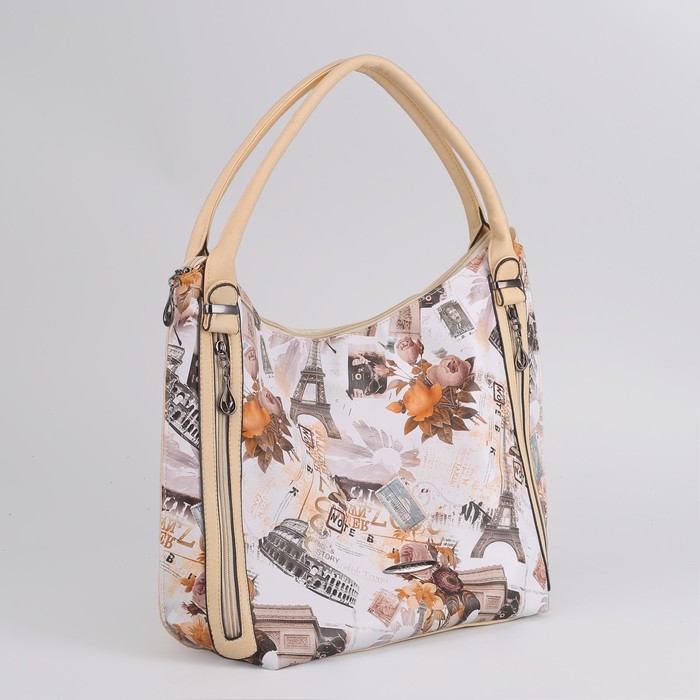 Сумка женская, отдел, 3 наружных кармана, цвет бежевый