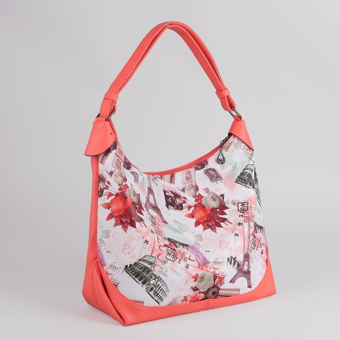 Сумка женская на молнии, отдел с перегородкой, наружный карман, цвет коралл