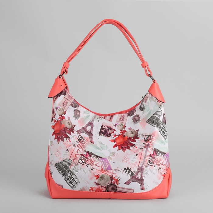 Сумка женская на молнии, отдел с перегородкой, наружный карман, цвет коралл