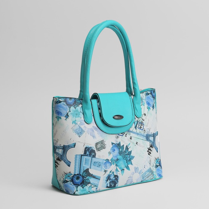 Сумка женская, отдел с перегородкой, наружный карман, бирюзовый