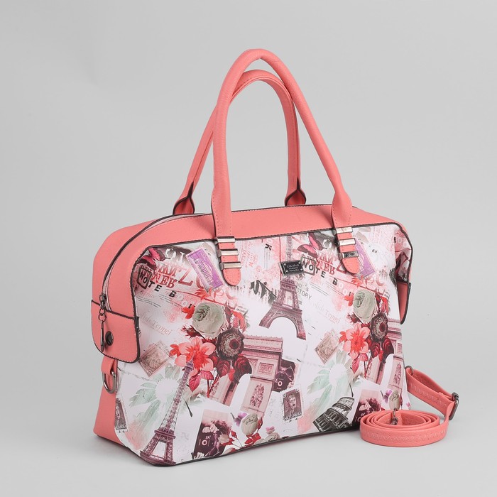 Сумка женская, отдел, наружный карман, длинный ремень, цвет розовый