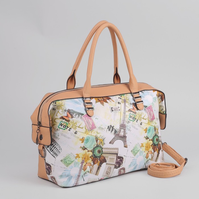 Сумка женская на молнии, 1 отдел, наружный карман, длинный ремень, цвет персиковый