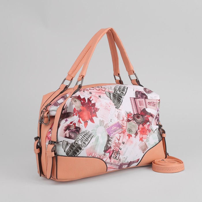 Сумка женская, отдел, наружный карман, длинный ремень, цвет розовый