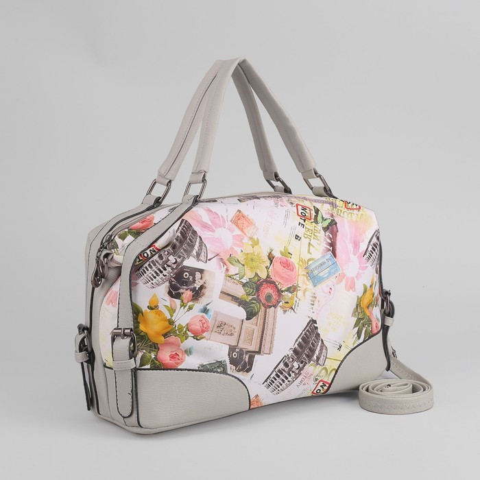 Сумка женская, отдел, наружный карман, длинный ремень, цвет серый