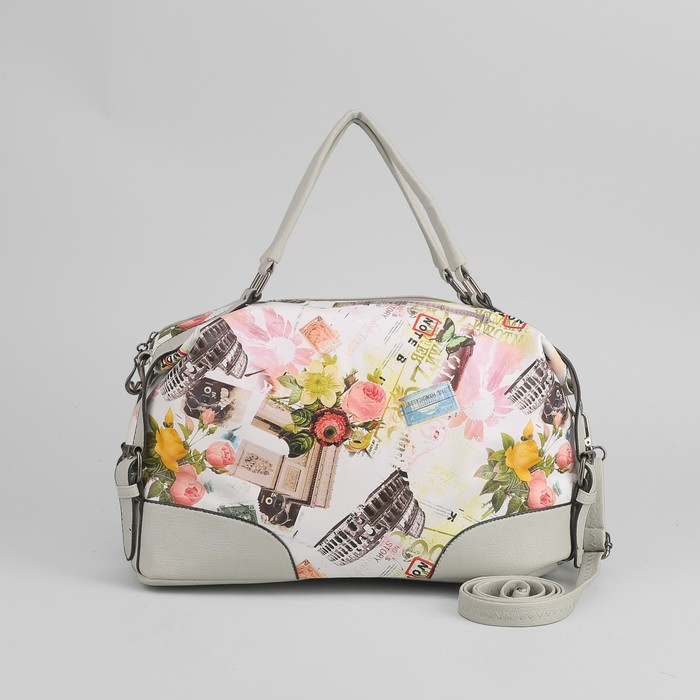 Сумка женская, отдел, наружный карман, длинный ремень, цвет серый