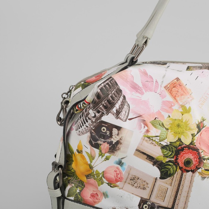 Сумка женская, отдел, наружный карман, длинный ремень, цвет серый