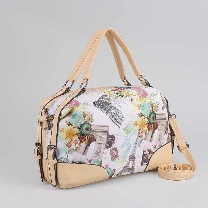 Сумка женская, отдел, наружный карман, длинный ремень, цвет бежевый