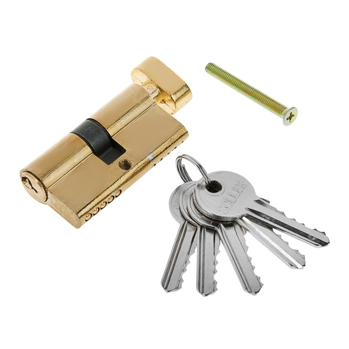 Механизм цилиндровый FV5 SOLLER, с/вертушкой, 60мм, 5 ключей, цвет золото, латунь/металл