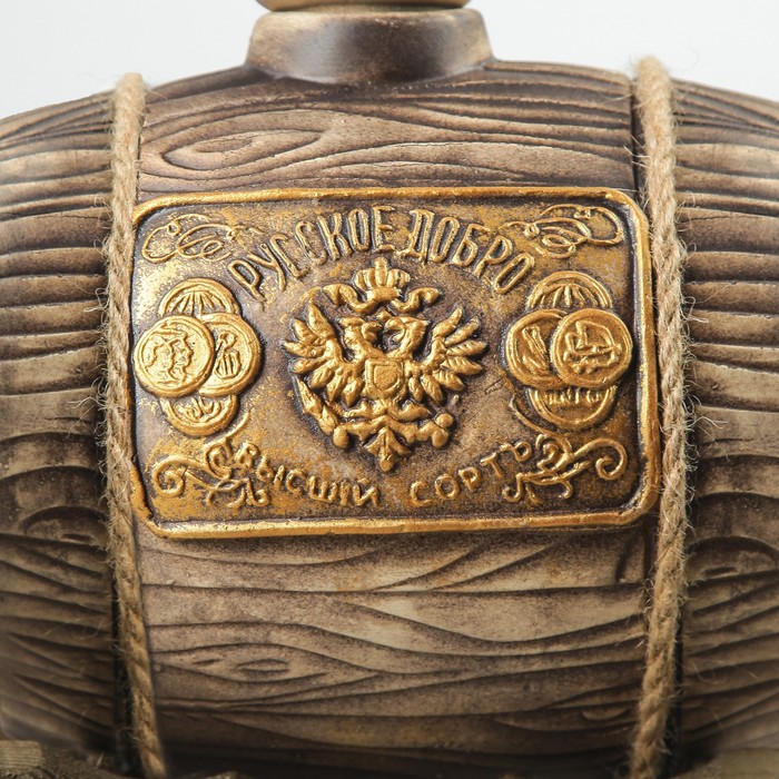 Бочка "Русское добро", на телеге, с белым краном, 3 л
