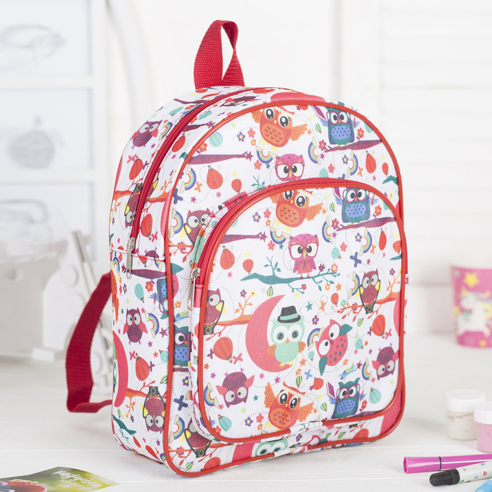 Рюкзак детский "Совята", отдел на молнии, наружный карман, цвет белый
