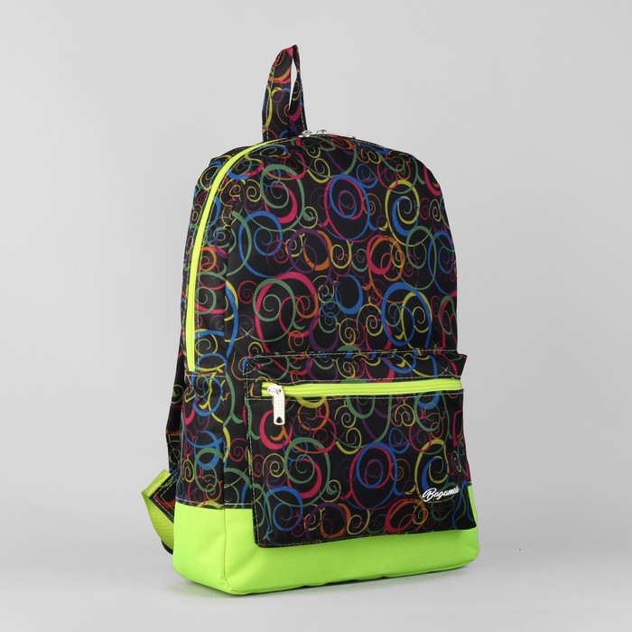 Рюкзак молодёжный, отдел на молнии, наружный карман, цвет чёрный/салатовый