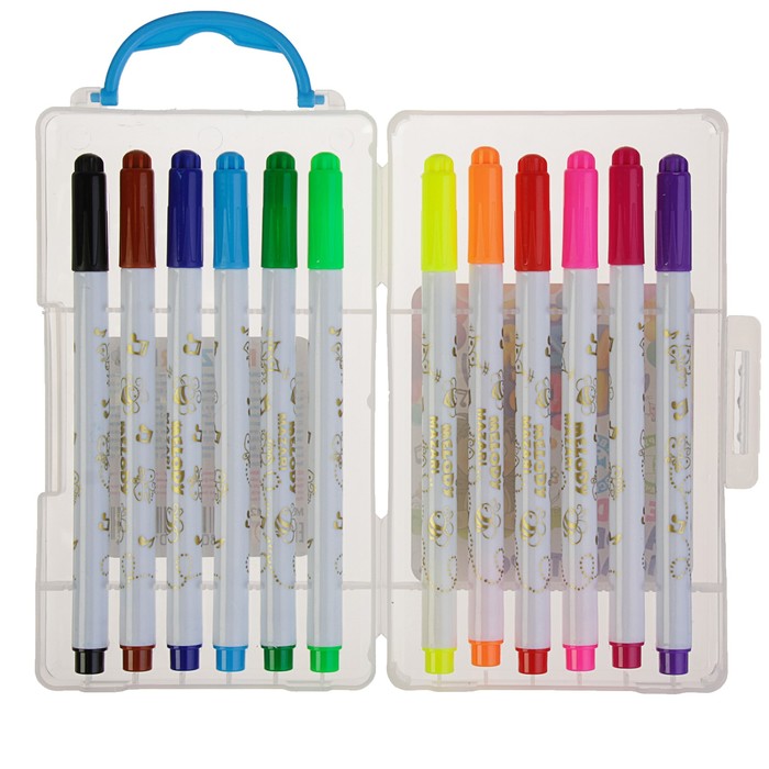 Фломастеры 12 цветов MELODY, вентилируемый колпачок, пластиковый пенал