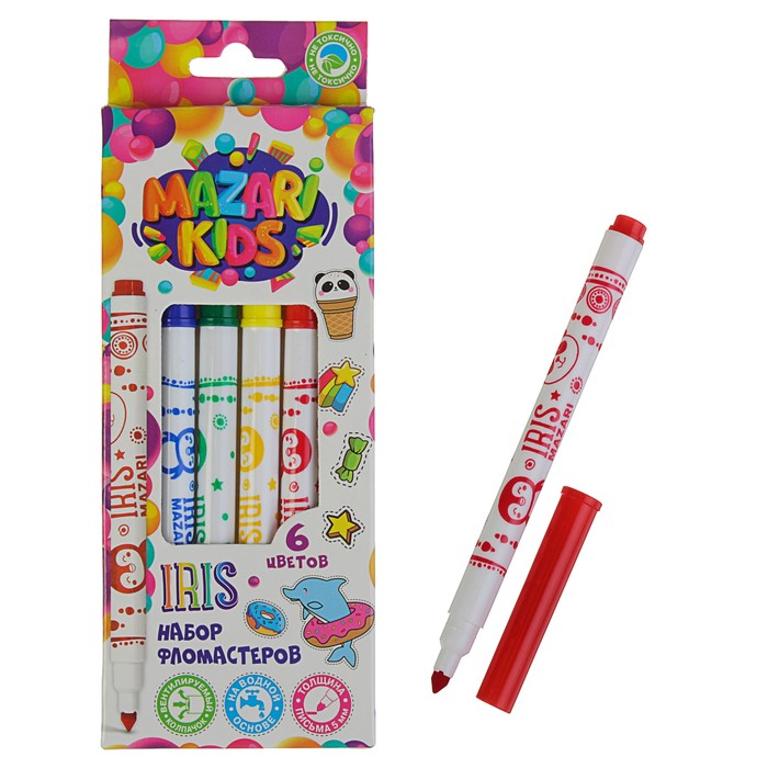 Фломастеры 6 цветов IRIS, вентилируемый колпачок, широкий наконечник