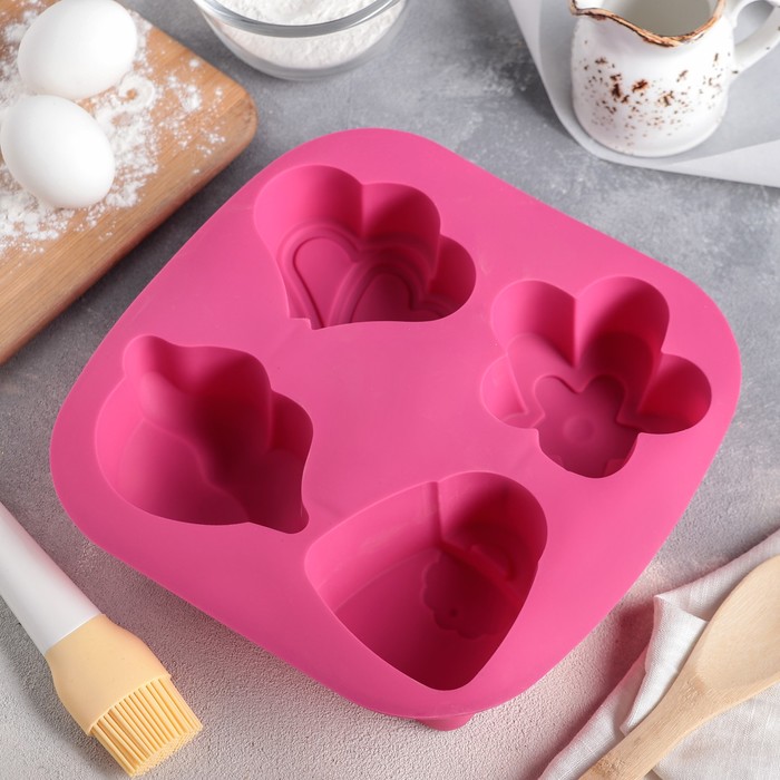 Форма для выпечки, 4 ячейки, 25х24х4,5 см "Дамские атрибуты", цвета МИКС