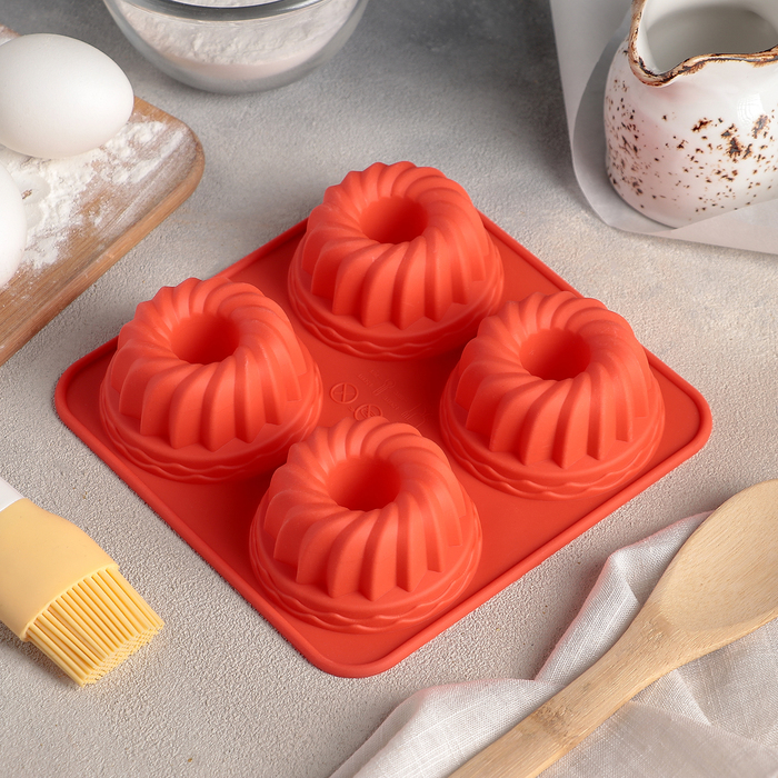 Форма для выпечки, 4 ячейки, 18х18х3,8 см "Немецкий кекс. Заварное печенье", цвета МИКС