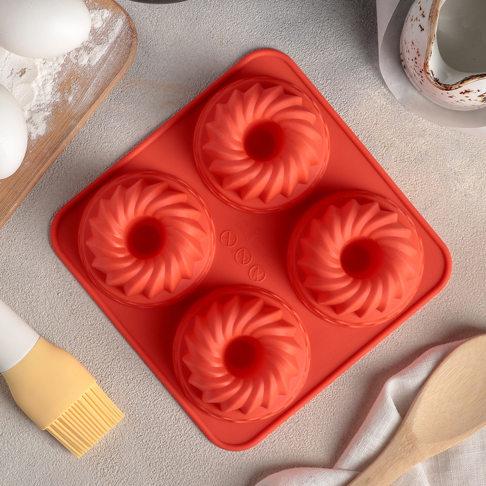 Форма для выпечки, 4 ячейки, 18х18х3,8 см "Немецкий кекс. Заварное печенье", цвета МИКС