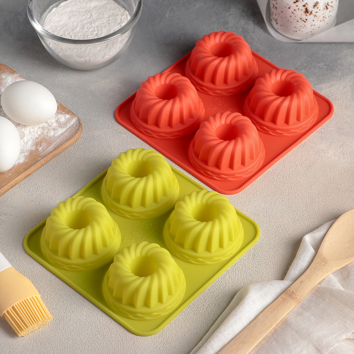 Форма для выпечки, 4 ячейки, 18х18х3,8 см "Немецкий кекс. Заварное печенье", цвета МИКС