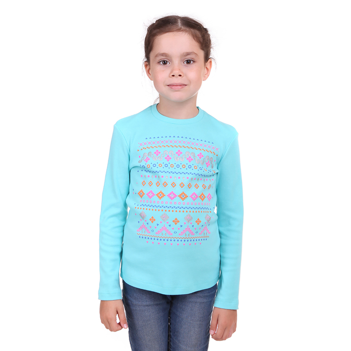 Джемпер для девочки "Цветные узоры", рост 98 см (26), цвет изумруд