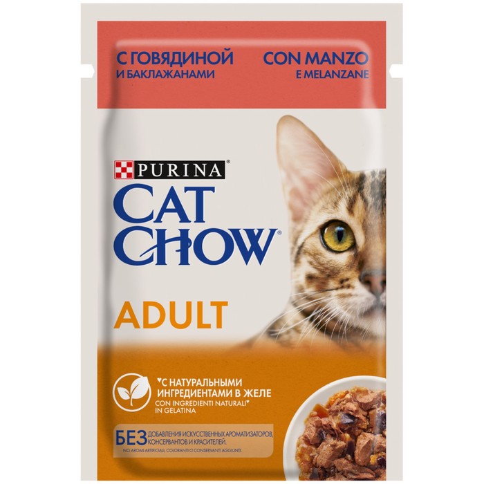Влажный корм CAT CHOW для кошек, говядина/баклажан в желе, 85 г