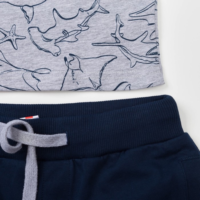 Комплект для мальчика (футболка, шорты), рост 128 см, цвет серый меланж