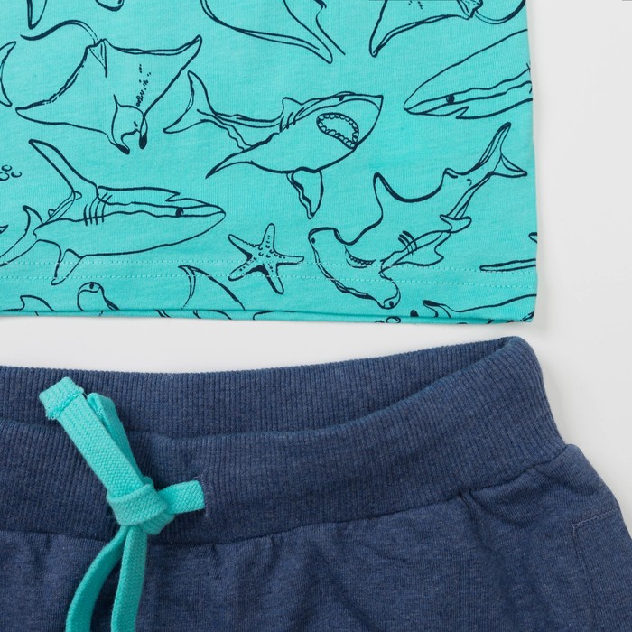 Комплект для мальчика (футболка, шорты), рост 140 см, цвет бирюзовый