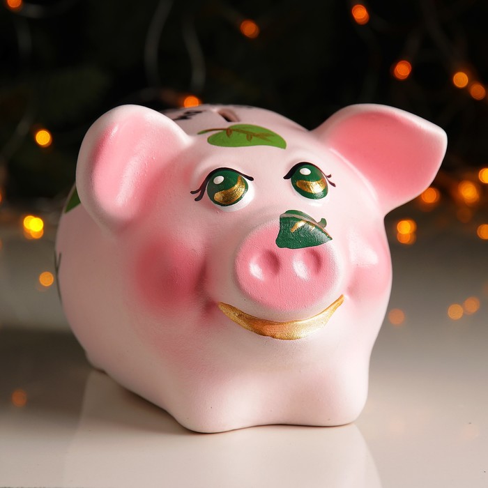 Копилка "Поросёнок средний" х/р 22х13см листья