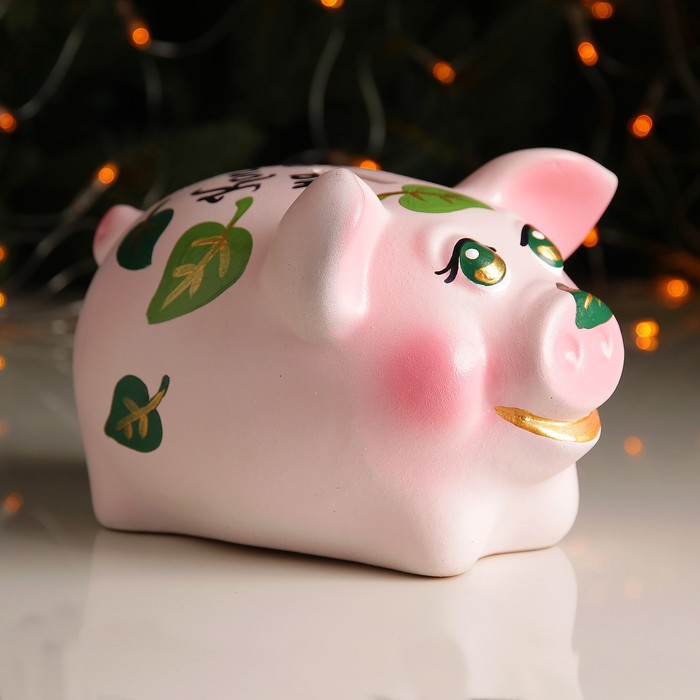 Копилка "Поросёнок средний" х/р 22х13см листья