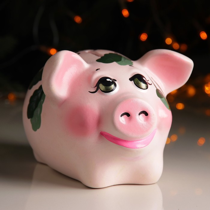 Копилка "Поросёнок средний" х/р 22х13см листья