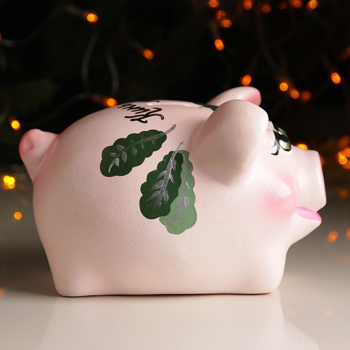 Копилка "Поросёнок средний" х/р 22х13см листья