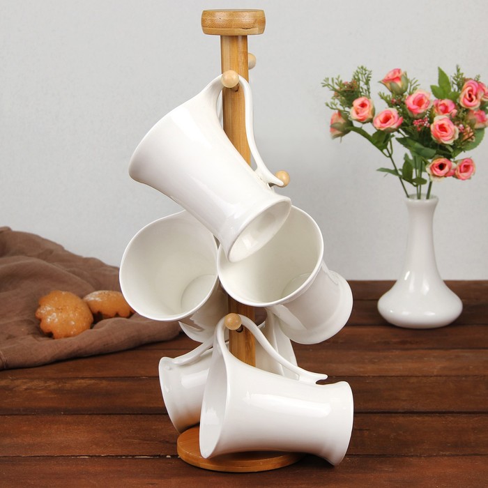 Набор кружек на деревянной подставке 5 шт "Эстет" кружка 220 мл УЦЕНКА