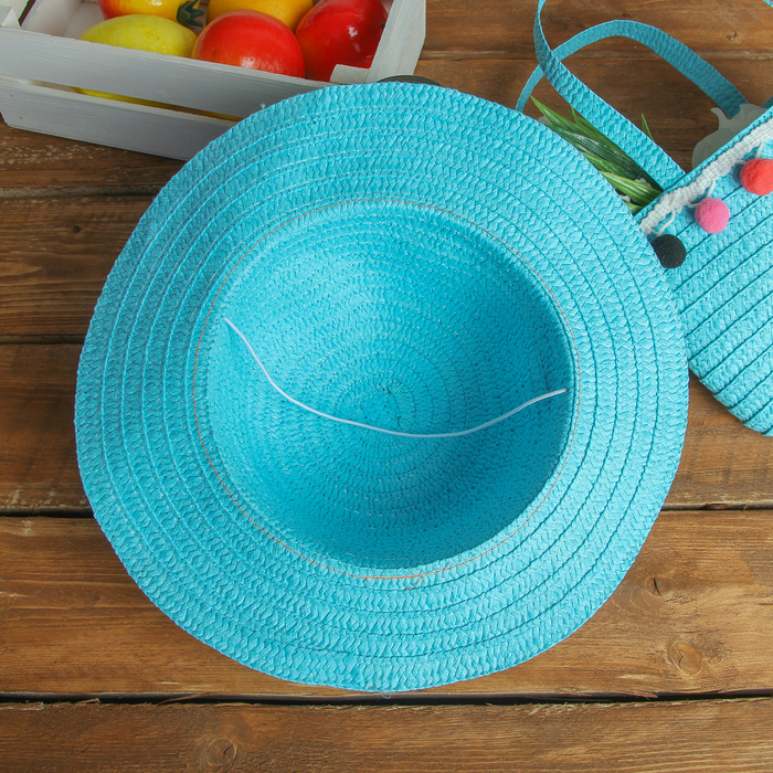 Набор сумочка и шляпка с шариками р-р 50-52 см, цвет голубой