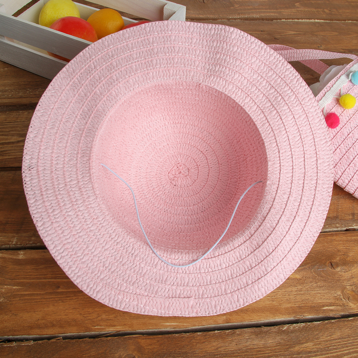 Набор сумочка и шляпка с шариками р-р 50-52 см, цвет светло-розовый