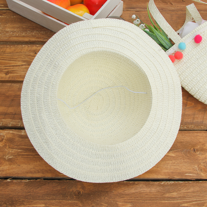 Набор сумочка и шляпка с шариками р-р 50-52 см, цвет белый