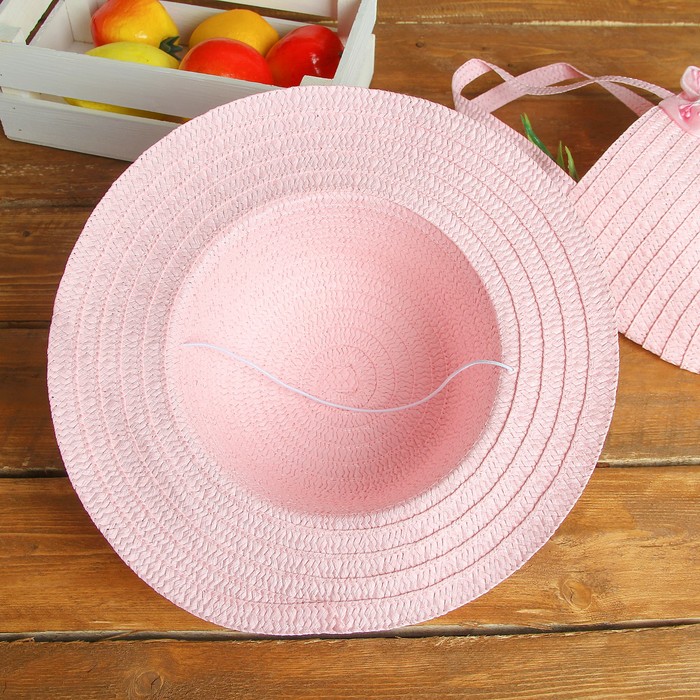 Набор сумочка и шляпка с бантиком р-р 50-52 см, цвет светло-розовый