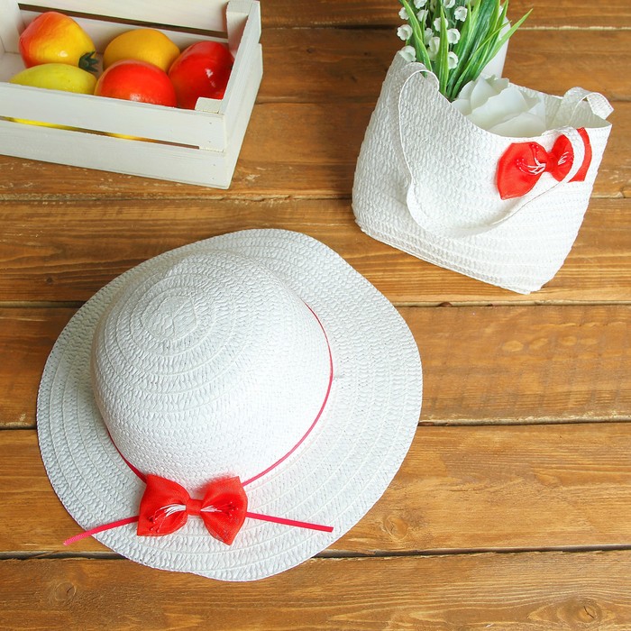 Набор сумочка и шляпка с бантиком р-р 50-52 см, цвет белый