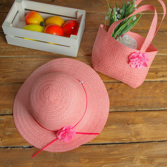 Набор сумочка и шляпка с цветком р-р 50-52 см, цвет светло розовый