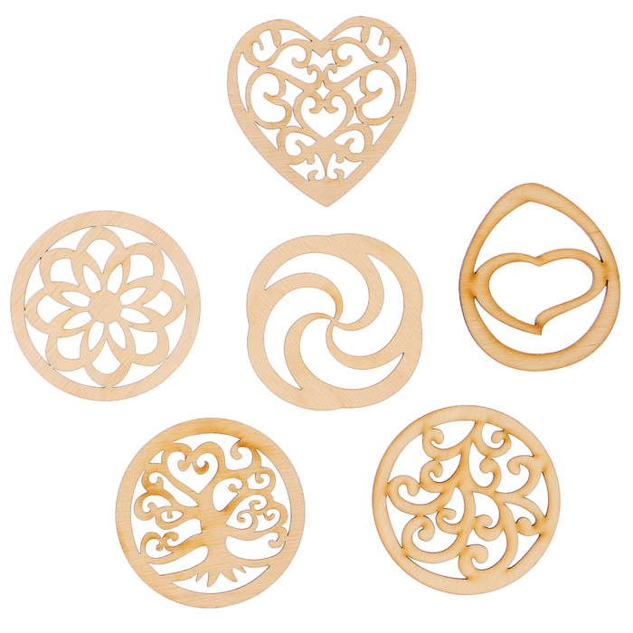 Набор заготовок для творчества «Узоры», 6 шт, размер 7х7 см, бук