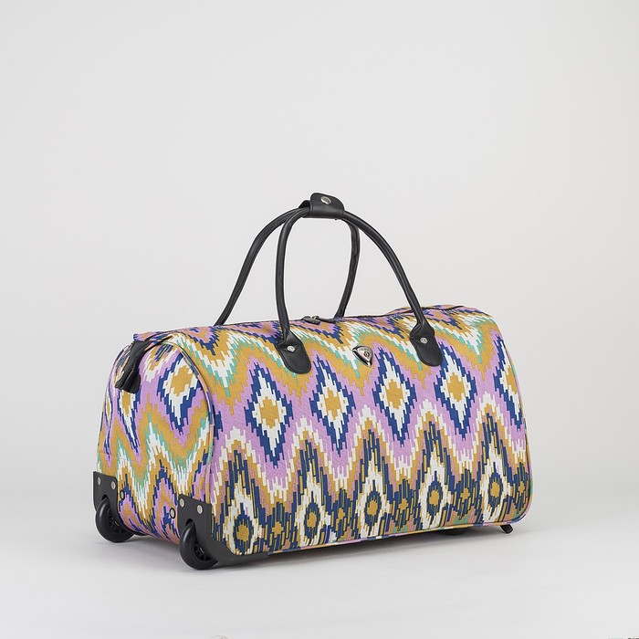 Сумка дорожная на колёсах «Орнамент», отдел на молнии, цвет сиреневый/синий/жёлтый